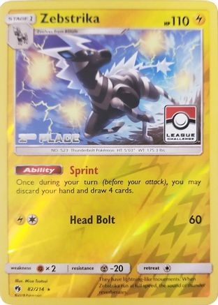 Image of Zebstrika 082/214  - Reverse Holofoil League & Championship Cards - Promo