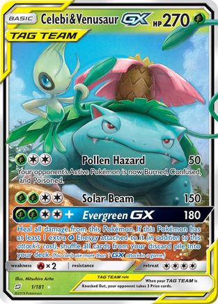 Image of Celebi & Venusaur GX 001/181  - Holofoil SM  Team Up - Ultra Rare