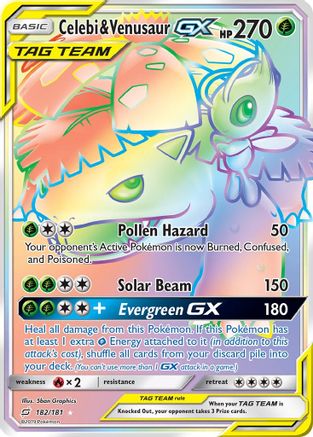 Image of Celebi & Venusaur GX (Secret) 182  - Holofoil SM  Team Up - Secret Rare