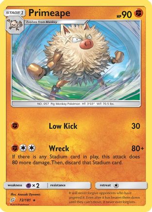 Image of Primeape 072/181  - Reverse Holofoil SM  Team Up - Rare