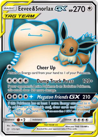 Image of Eevee & Snorlax GX (Full Art) 171  - Holofoil SM  Team Up - Ultra Rare