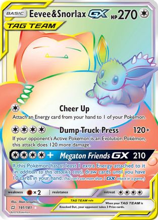 Image of Eevee & Snorlax GX (Secret) 191  - Holofoil SM  Team Up - Secret Rare
