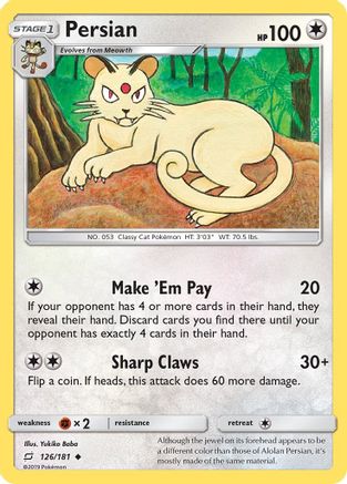 Image of Persian 126/181  - Reverse Holofoil SM  Team Up - Uncommon