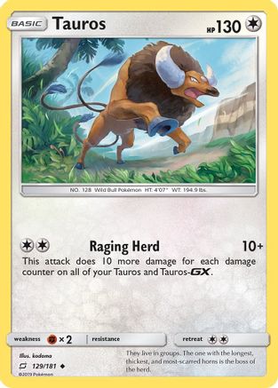 Image of Tauros 129  - Reverse Holofoil SM  Team Up - Uncommon