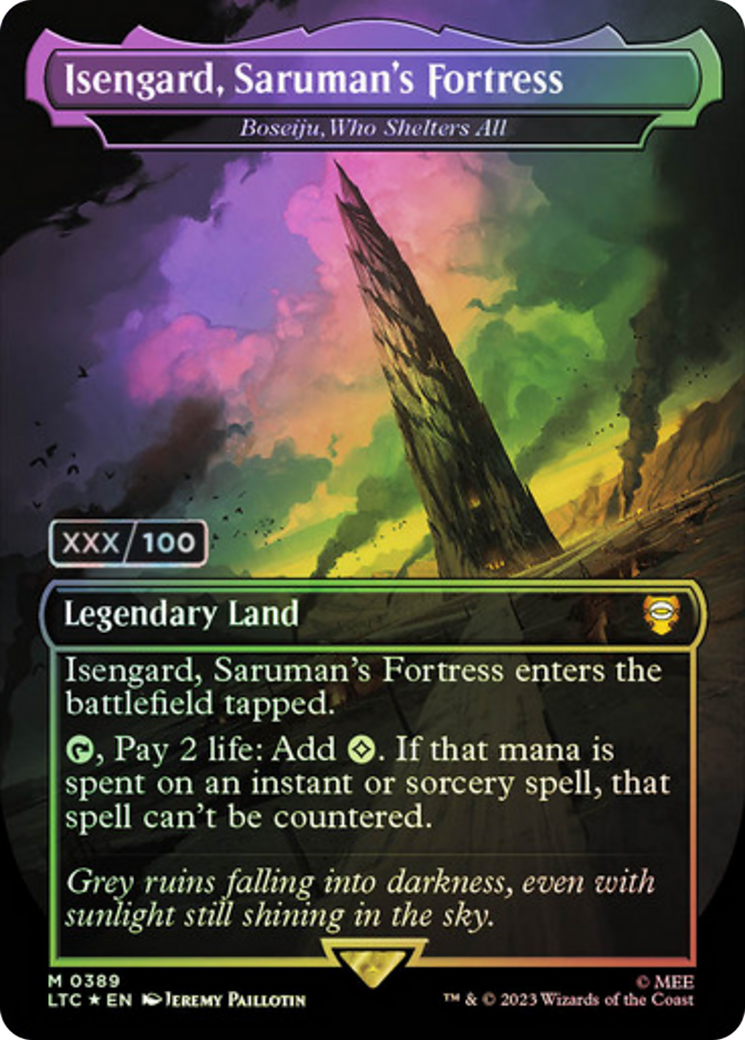 Image of Isengard, Saruman's Fortress - Boseiju, Who Shelters All (Serial Numbered) (LTC-389) - Tales of Middle-earth Commander / Isengard, Saruman's Fortress (Borderless) Foil