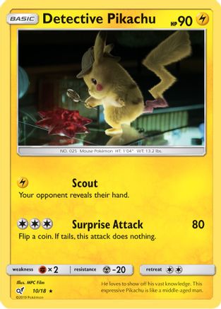 Image of Detective Pikachu 010/18  - Holofoil Detective Pikachu - Rare