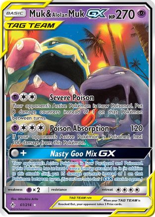 Image of Muk & Alolan Muk GX 061/214  - Holofoil SM  Unbroken Bonds - Ultra Rare