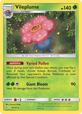 Image of Vileplume 008/214  - Reverse Holofoil SM  Unbroken Bonds - Holo Rare