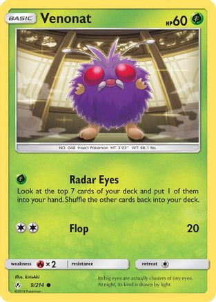 Image of Venonat (9) 009/214  - Reverse Holofoil SM  Unbroken Bonds - Common