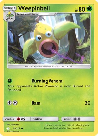 Image of Weepinbell 014/214  - Reverse Holofoil SM  Unbroken Bonds - Uncommon