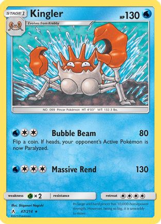 Image of Kingler 047/214  - Reverse Holofoil SM  Unbroken Bonds - Rare