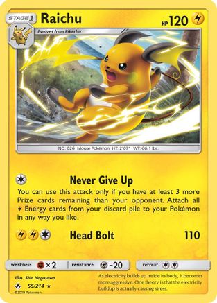 Image of Raichu 055/214  SM  Unbroken Bonds - Rare