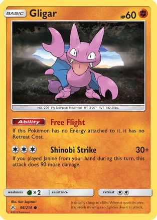 Image of Gligar 098/214  - Reverse Holofoil SM  Unbroken Bonds - Common