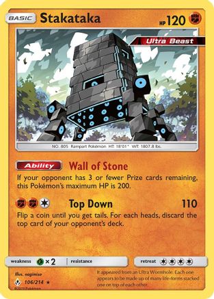 Image of Stakataka 106/214  - Reverse Holofoil SM  Unbroken Bonds - Holo Rare