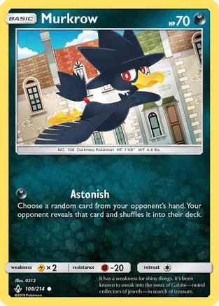 Image of Murkrow 108/214  - Reverse Holofoil SM  Unbroken Bonds - Common