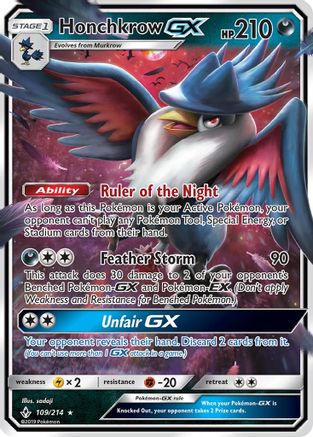 Image of Honchkrow GX 109/214  - Holofoil SM  Unbroken Bonds - Ultra Rare