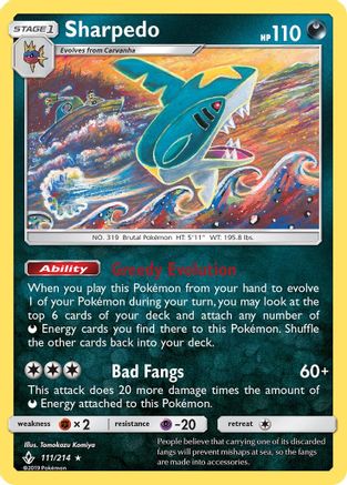 Image of Sharpedo 111/214  SM  Unbroken Bonds - Rare