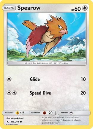 Image of Spearow 145/214  - Reverse Holofoil SM  Unbroken Bonds - Common