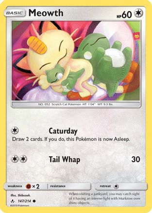 Image of Meowth 147/214  - Reverse Holofoil SM  Unbroken Bonds - Common