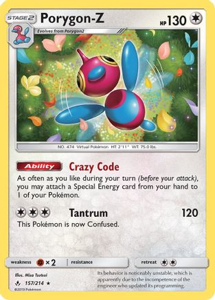 Image of Porygon-Z 157/214  - Holofoil SM  Unbroken Bonds - Holo Rare