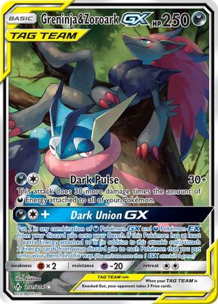 Image of Greninja & Zoroark GX (201) (Alternate Full Art) 201/214  - Holofoil SM  Unbroken Bonds - Ultra Rare