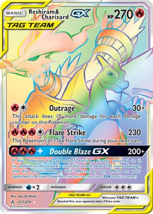 Image of Reshiram & Charizard GX (Secret) 217  - Holofoil SM  Unbroken Bonds - Secret Rare
