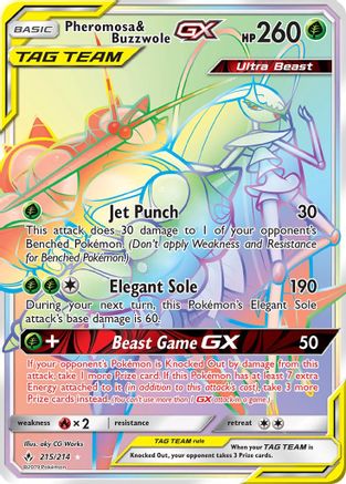 Image of Pheromosa & Buzzwole GX (Secret) 215  - Holofoil SM  Unbroken Bonds - Secret Rare