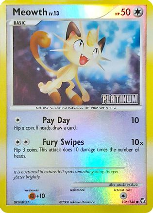 Image of Meowth 106/146  - Reverse Holofoil Burger King Promos - Promo
