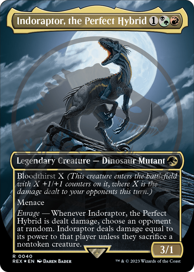 Image of Indoraptor, the Perfect Hybrid (Borderless) (Emblem) (REX-040) - Jurassic World Collection (Borderless) Foil