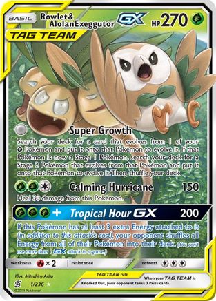 Image of Rowlet & Alolan Exeggutor GX 001/236  - Holofoil SM  Unified Minds - Ultra Rare
