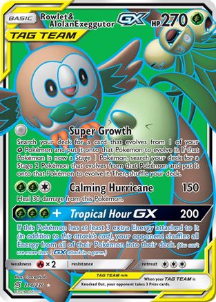 Image of Rowlet & Alolan Exeggutor GX (Full Art) 214  - Holofoil SM  Unified Minds - Ultra Rare