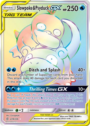 Image of Slowpoke & Psyduck GX (Secret) 239  - Holofoil SM  Unified Minds - Secret Rare