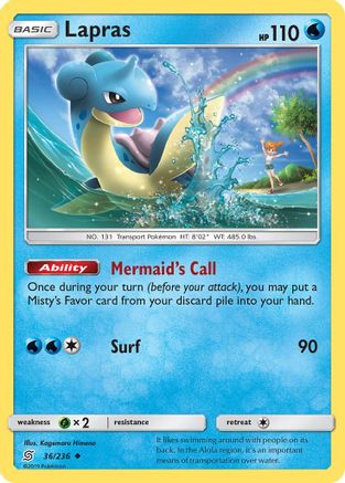 Image of Lapras 036/236  - Reverse Holofoil SM  Unified Minds - Uncommon