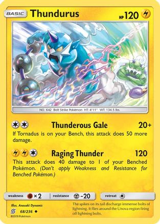 Image of Thundurus 068/236  - Reverse Holofoil SM  Unified Minds - Uncommon