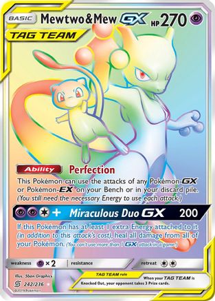 Image of Mewtwo & Mew GX (Secret) 242  - Holofoil SM  Unified Minds - Secret Rare