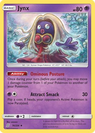 Image of Jynx 076/236  - Reverse Holofoil SM  Unified Minds - Uncommon