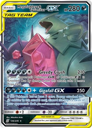 Image of Mega Sableye & Tyranitar GX 126/236  - Holofoil SM  Unified Minds - Ultra Rare