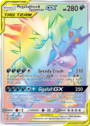 Image of Mega Sableye & Tyranitar GX (Secret) 245  - Holofoil SM  Unified Minds - Secret Rare