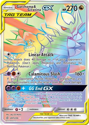 Image of Garchomp & Giratina GX (Secret) 247  - Holofoil SM  Unified Minds - Secret Rare