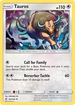 Image of Tauros 164/236  - Reverse Holofoil SM  Unified Minds - Uncommon
