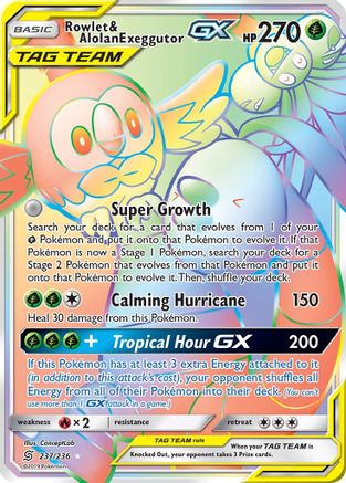 Image of Rowlet & Alolan Exeggutor GX (Secret) 237  - Holofoil SM  Unified Minds - Secret Rare