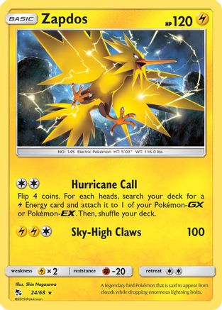 Image of Zapdos 024/68  - Reverse Holofoil Hidden Fates - Holo Rare