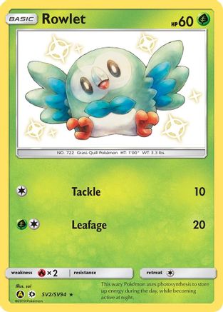Image of Rowlet SV2/SV94  - Holofoil Hidden Fates Shiny Vault - Shiny Holo Rare
