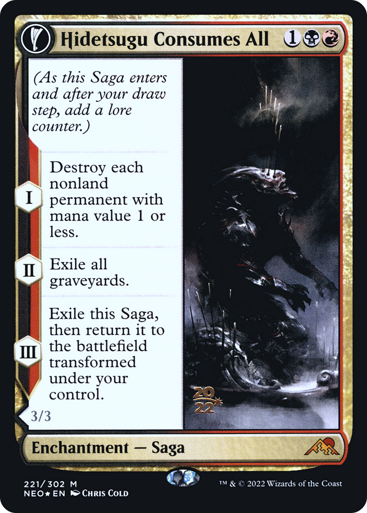 Image of Hidetsugu Consumes All (PRE-221S) - Kamigawa: Neon Dynasty Promos: (fandfc, enchantment) Foil