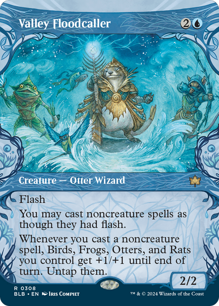 Image of Valley Floodcaller (Showcase) (BLB-308) - Bloomburrow: (Showcase) (Borderless) Foil