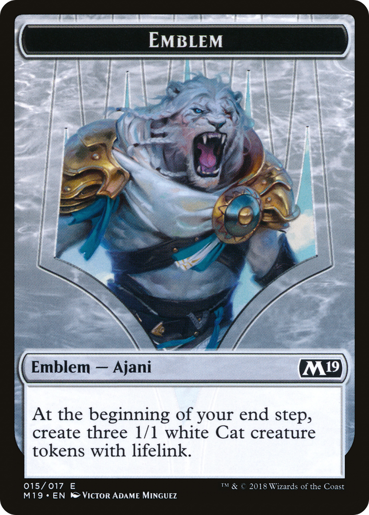 Image of Emblem - Ajani, Adversary of Tyrants (M19-015) - Core Set 2019 Tokens