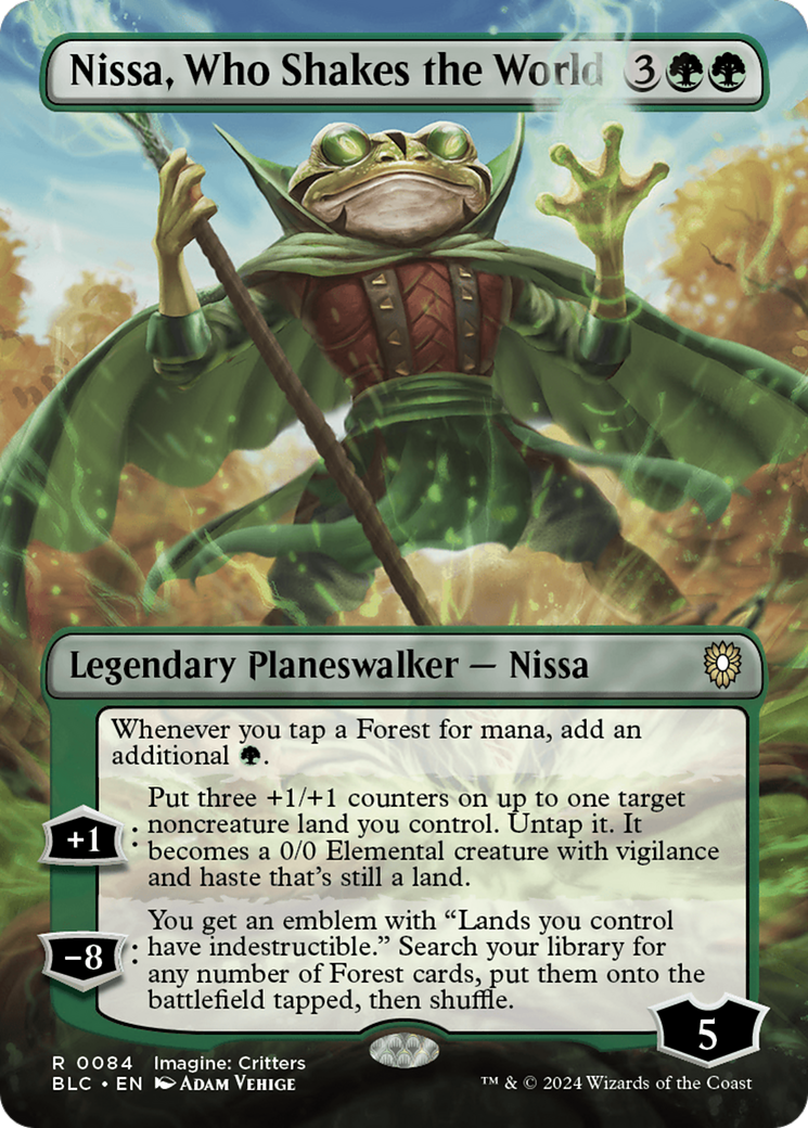 Image of Nissa, Who Shakes the World (Borderless) (BLC-084) - Bloomburrow Commander (Borderless)