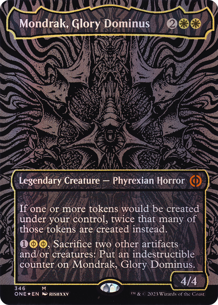 Image of Mondrak, Glory Dominus (Oil Slick Raised Foil) (ONE-346) - Phyrexia: All Will Be One (Borderless) Foil