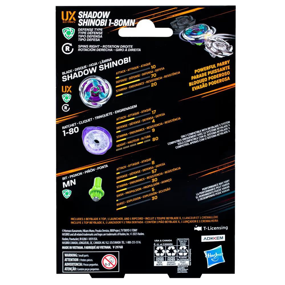 Image of Hasbro Beyblade X Shadow Shinobi 1-80MN UX Starter Pack Top and Launcher
