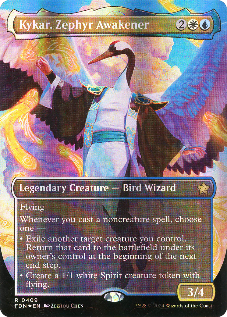 Image of Kykar, Zephyr Awakener (Borderless) (Mana Foil) (FDN-409) - Foundations (Borderless) Foil